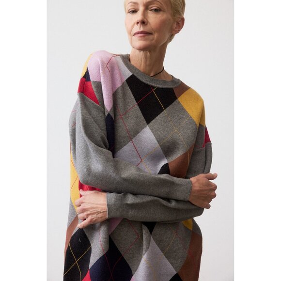 NWT Ruti Womens Size Small Multicolor Argyle Crew Neck Sweater Mini Dress NEW - Picture 3 of 6